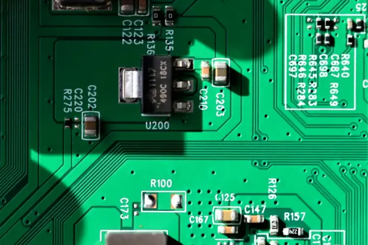 Composants électroniques montés en surface sur un circuit imprimé vert